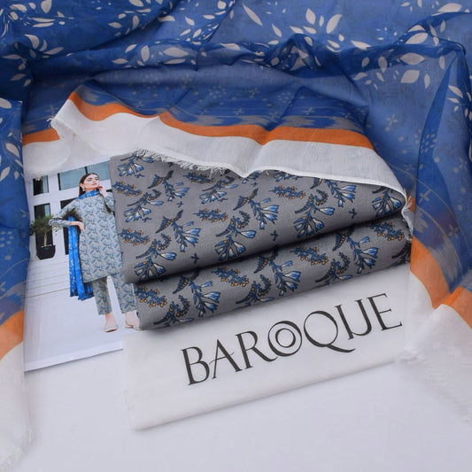 BAROUQE DHANAK 3PIECE WITH WOOL PRINTED SHAWL