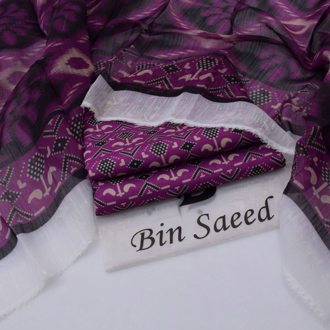 BIN SAEED DHANAK 3PIECE WITH WOOL PRINTED SHAWL