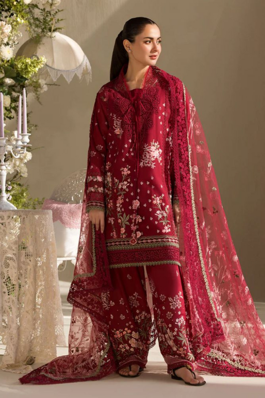 Luxury Lawn 2025 Unstitched Embroidered 3PC Chiffon print + Embroidered Dupatta - Saloman - 00027