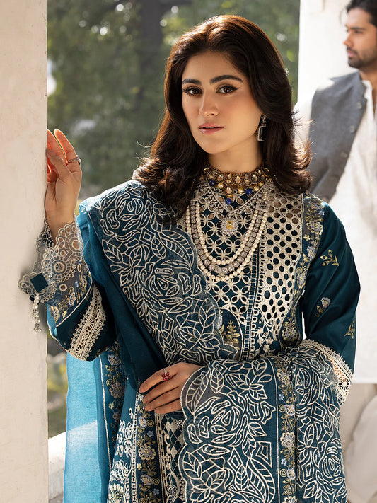 MAHNUR DHANAK EMBROIDERED 3PIECE WITH EMBROIDERED DHANAK SHAWL