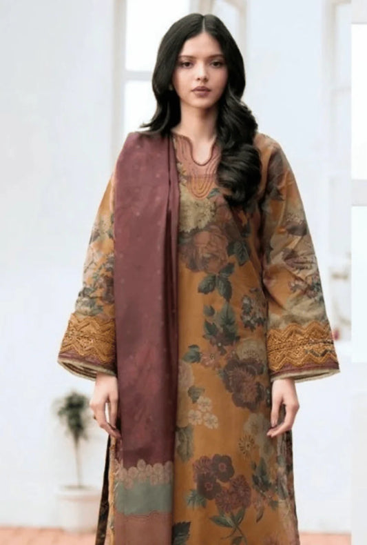 BAROQUE KHADDAR SLUB DIGITAL PRINTED 3 PIECE