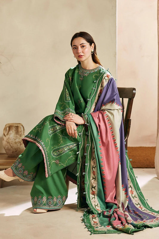 ZARA SHAH JAHAN DHANAK MARINA EMBROIDERED 3PIECE WITH EMBROIDERED PASHMINA SHAWL