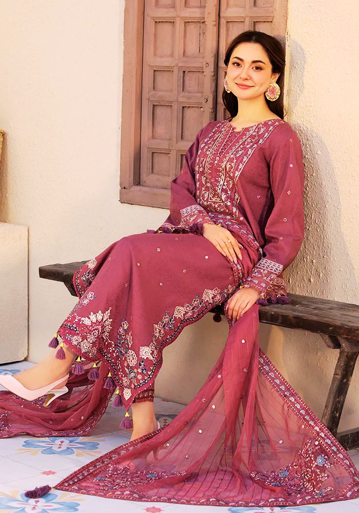 3PC Lawn Embroidered Shirt with Embroidered Chiffon Dupatta (Unstitched) - 00027