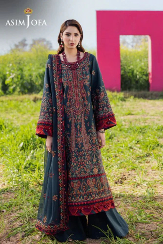 Embroidered Lawn Suits Unstitched 3 Piece Unstitched - AJELL - 00010