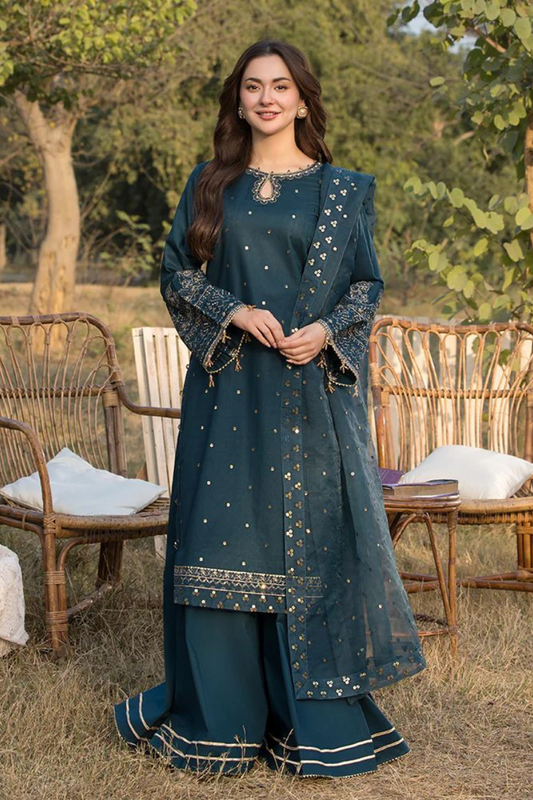 3PC Lawn Sequence Embroidered Shirt with Sequence Embroidered Chiffon Dupatta (Unstitched) - 00026