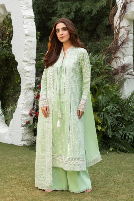 Luxury Lawn 2025 Unstitched Embroidered 3PC Chiffon print + Embroidered Dupatta - 00028